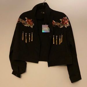 Missguided denim jacket rose appliqué